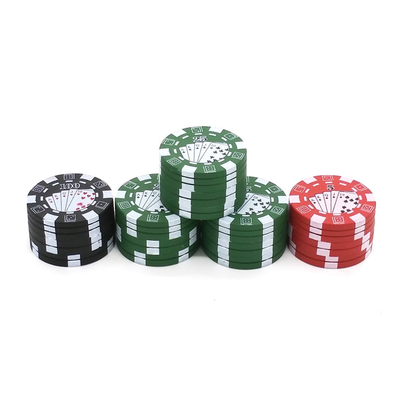 CASINO POKER CHIPS TOBACCO HERB GRINDER - 3 PIECES