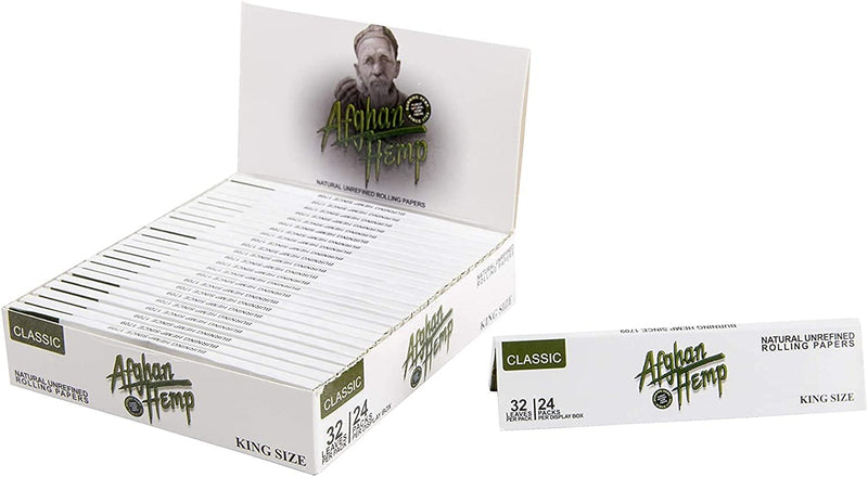Afghan Hemp Classic Natural Unrefined Rolling Papers  King Size - (24 Pack Bulk Display Box)