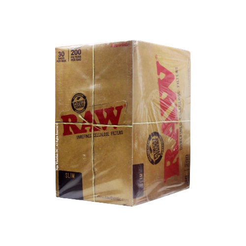 RAW SLIM UNREFINED CELLULOSE FILTERS 30 BAGS PER BOX / 200 FILTERS PER BAG