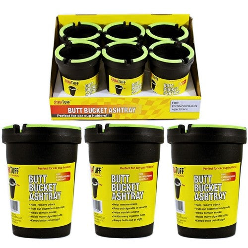 BUTT BUCKET CUP HOLDER ASHTRAY - BLACK WITH GLOW IN THE DARK 6PK