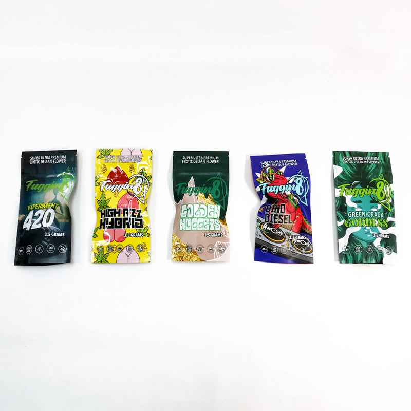 Fuggin 8 3.5G Delta-8 Infused Flower Trap Box - Assorted Flavors - Display of 30 Pouches