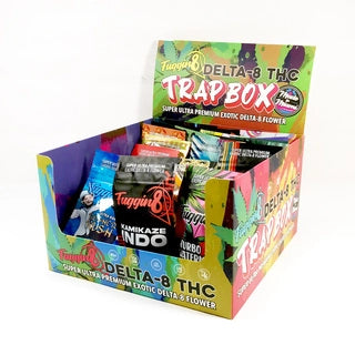 Fuggin 8 3.5G Delta-8 Infused Flower Trap Box - Assorted Flavors - Display of 30 Pouches