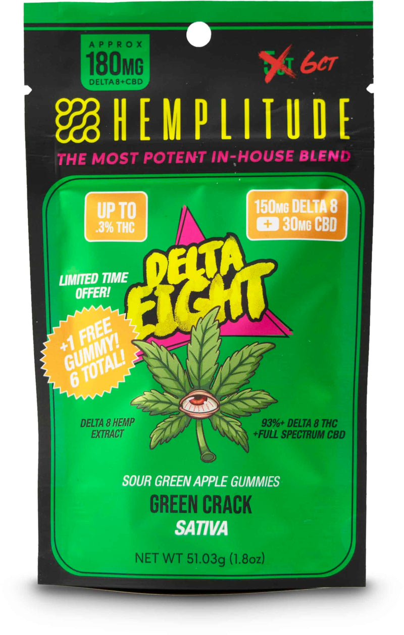 HEMPLITUDE DELTA 8 SOUR GREEN  APPLE GUMMIES GREEN CRACK SATIVA