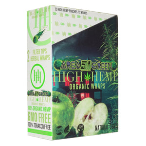 HIGH HEMP ORGANIC WRAPS AREA 51 GREEN - PACK OF 2 - DISPLAY OF 25