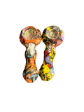 HAND PIPE:SMALL SILICONE HAND PIPE WITH GLASS BOWL AND WAX CONTAINER - 4 INCHES - ASSORTED COLORS