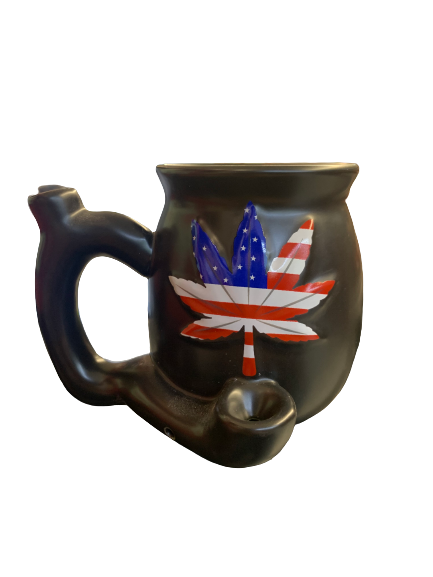 FASHION CRAFT PREMIUM ROAST & TOAST CERAMIC MUG  11 oz / BLACK WITH FLAG
