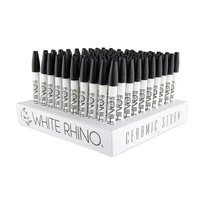 WHITE RHINO CERAMIC DAB STRAW W/ SILICONE CAP | 5" | 100PC DISPLAY