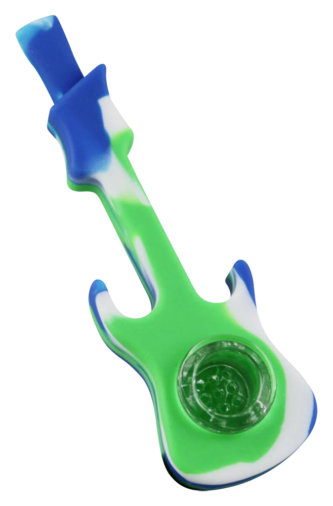 Silicone Guitar Hand Pipe with Glass Bowl