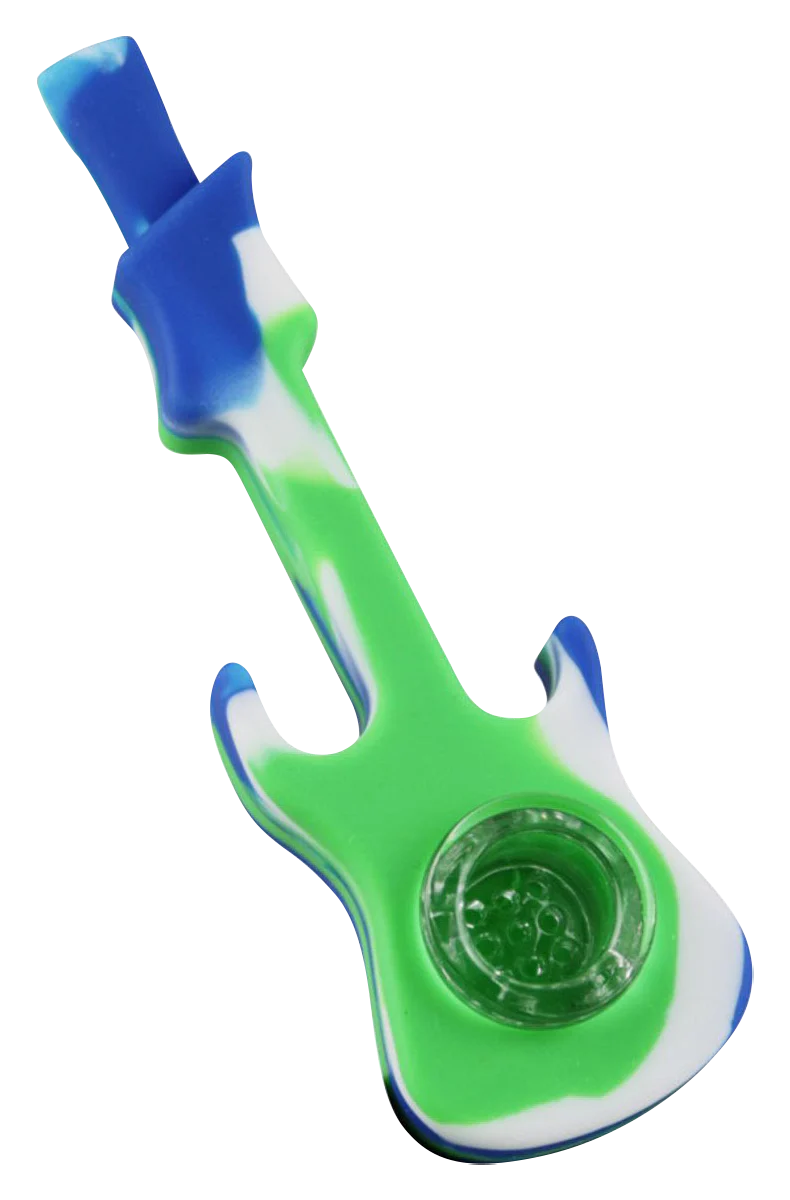 Silicone Guitar Hand Pipe with Glass Bowl