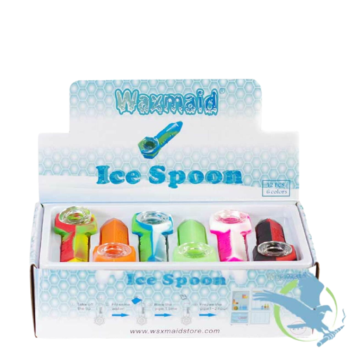WAXMAID ICE SPOON HAND PIPE - ASSORTED COLORS - DISPLAY OF 12