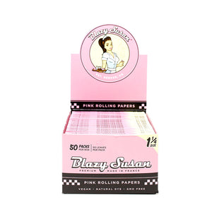 BLAZY SUSAN PINK ROLLING PAPERS 1 1/4  50 PACKS 50 LEAVES PER PACK 1 1/4 SIZe