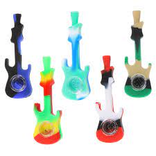 Silicone Guitar Hand Pipe with Glass Bowl