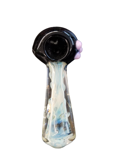 GLASS HAND PIPE BLACK WITH PINK DOTS