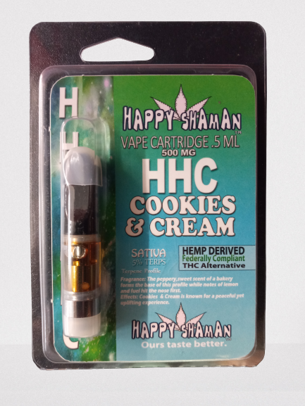 HAPPY SHAMAN VAPE CARTRIDGE .5ML 500MG:HAPPY SHAMAN HHC COOKIES & CREAM SATIVE