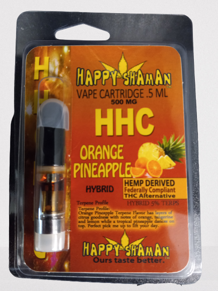 HAPPY SHAMAN VAPE CARTRIDGE .5ML 500MG:HHC- ORANGE PINEAPPLE HYBRID