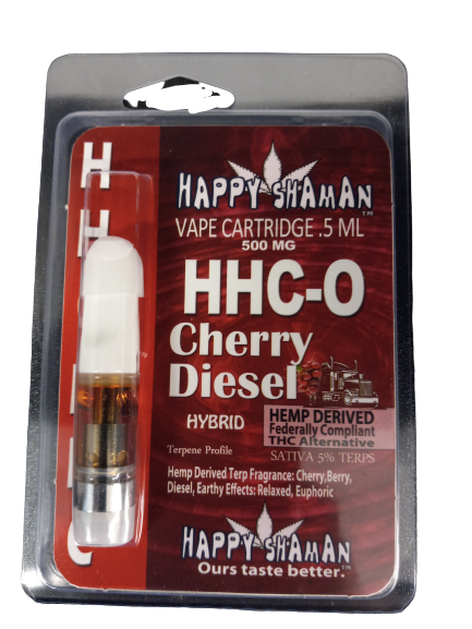 HAPPY SHAMAN VAPE CARTRIDGE .5ML 500MG:HHC-O CHERRY DIESEL HYBRID