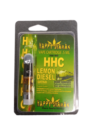 HAPPY SHAMAN VAPE CARTRIDGE .5ML 500MG:HHC LEMON DIESEL SATIVA