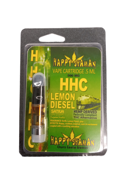HAPPY SHAMAN VAPE CARTRIDGE .5ML 500MG:HHC LEMON DIESEL SATIVA