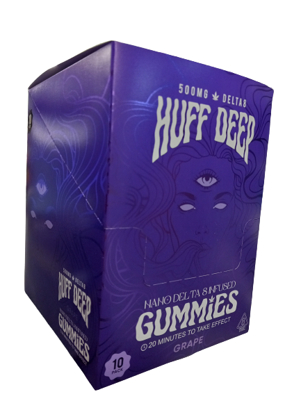 HUFF DEEP GRAPE  GUMMIES 500MG DELTA 8 10 PACK 20 MINUTES TO TAKE EFFECT