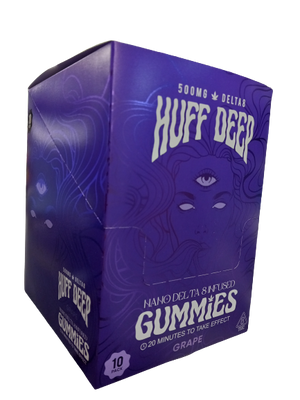 HUFF DEEP GRAPE  GUMMIES 500MG DELTA 8 10 PACK 20 MINUTES TO TAKE EFFECT