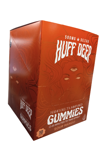 HUFF DEEP SOUR MANGO GUMMIES 500MG DELTA 8 10 PACK 20 MINUTES TO TAKE EFFECT
