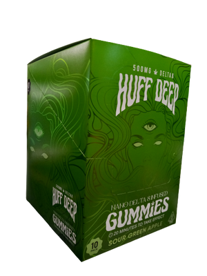 HUFF DEEP SOUR GREEN APPLE GUMMIES 500MG DELTA 8 10 PACK 20 MINUTES TO TAKE EFFECT