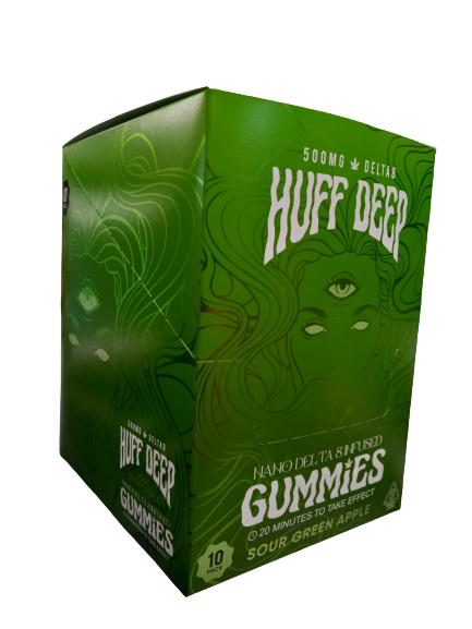 HUFF DEEP SOUR GREEN APPLE GUMMIES 500MG DELTA 8 10 PACK 20 MINUTES TO TAKE EFFECT