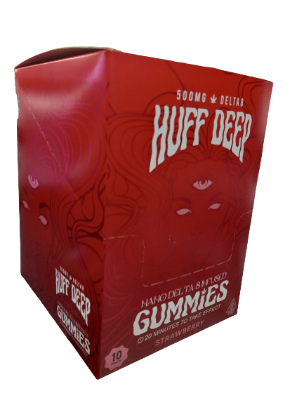 HUFF DEEP STRAWBERRY GUMMIES 500MG DELTA 8 10 PACK 20 MINUTES TO TAKE EFFECT