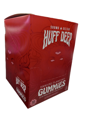 HUFF DEEP STRAWBERRY GUMMIES 500MG DELTA 8 10 PACK 20 MINUTES TO TAKE EFFECT