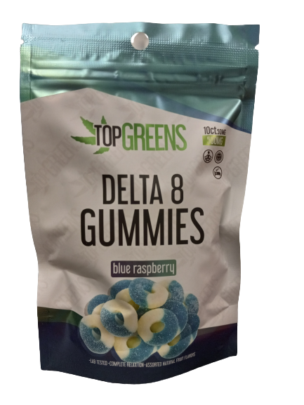 TOP GREENS DELTA 8 GUMMIES 500 MG BLUE RASPBERRY