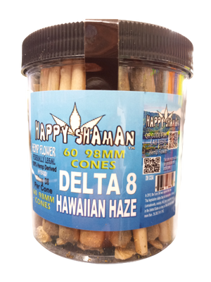 HAPPY SHAMAN HERBS HAWWAIIAN HAZE PRE ROLLS 60 PER JAR BELTA 8