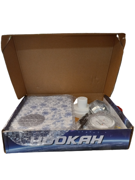 WHITE ARAB HOOKAH SET WITH LED LAMP PORATABLE SQURE BOX WITH BOWL , PIPE.