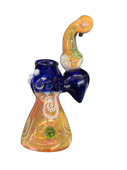 BUBBLER PIPE WITH BLUE AND GOLD PINK