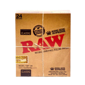 RAW KING SIZE SUPREME ROLLING PAPERS 24 PER BOX