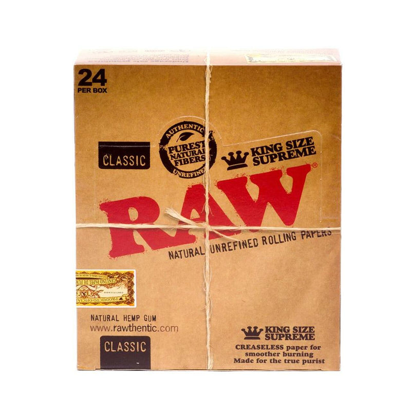 RAW KING SIZE SUPREME ROLLING PAPERS 24 PER BOX