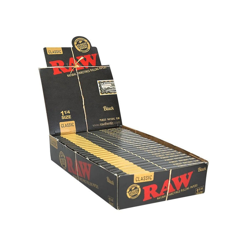 ROLLIG PAPERS:RAW PAPERS BLACK 1 1/4 24PACK